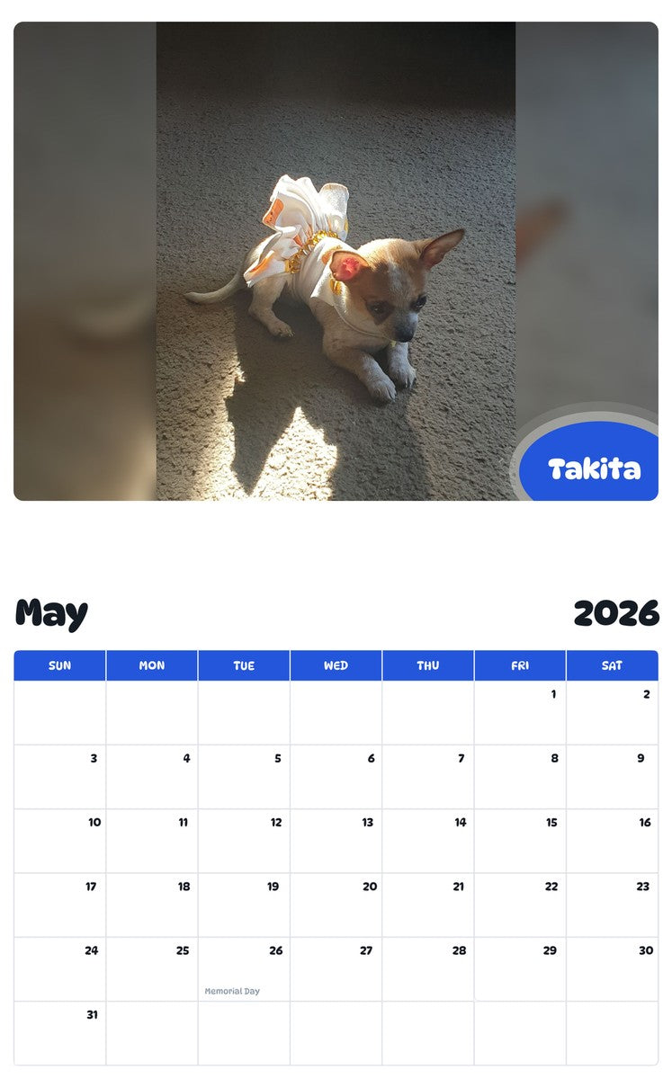 2026 - 2027 Takita - Pawidols Pet Calendar
