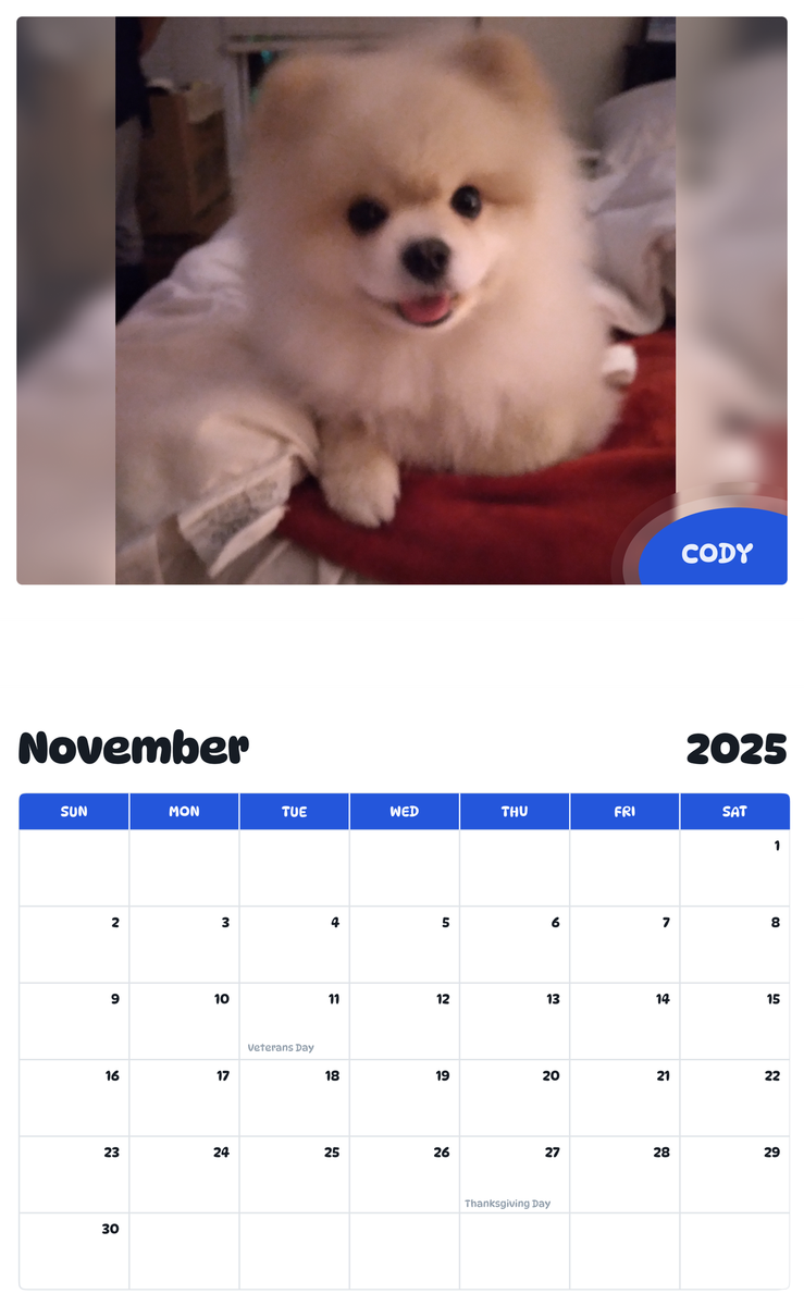 July 2025 - June 2026 Cody - Pawidols Pet Calendar