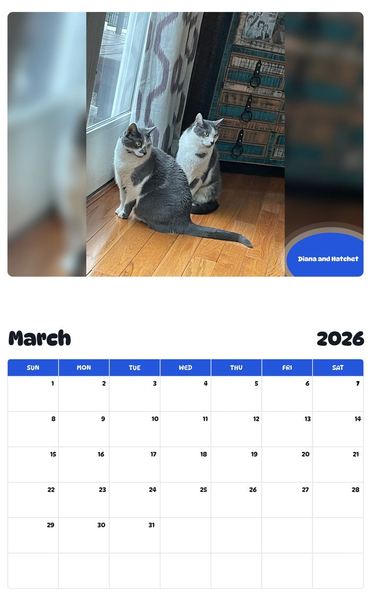 November 2025 - October 2026 Diana and Hatchet - Pawidols Pet Calendar