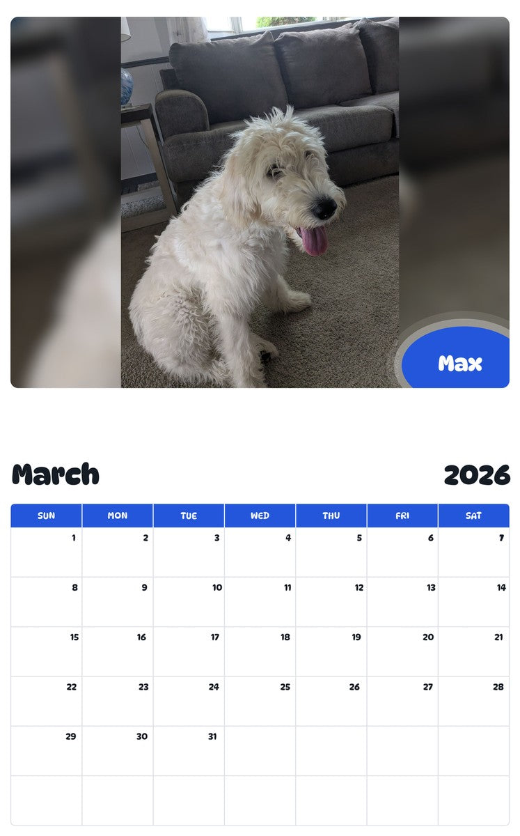 November 2025 - October 2026 Max - Pawidols Pet Calendar