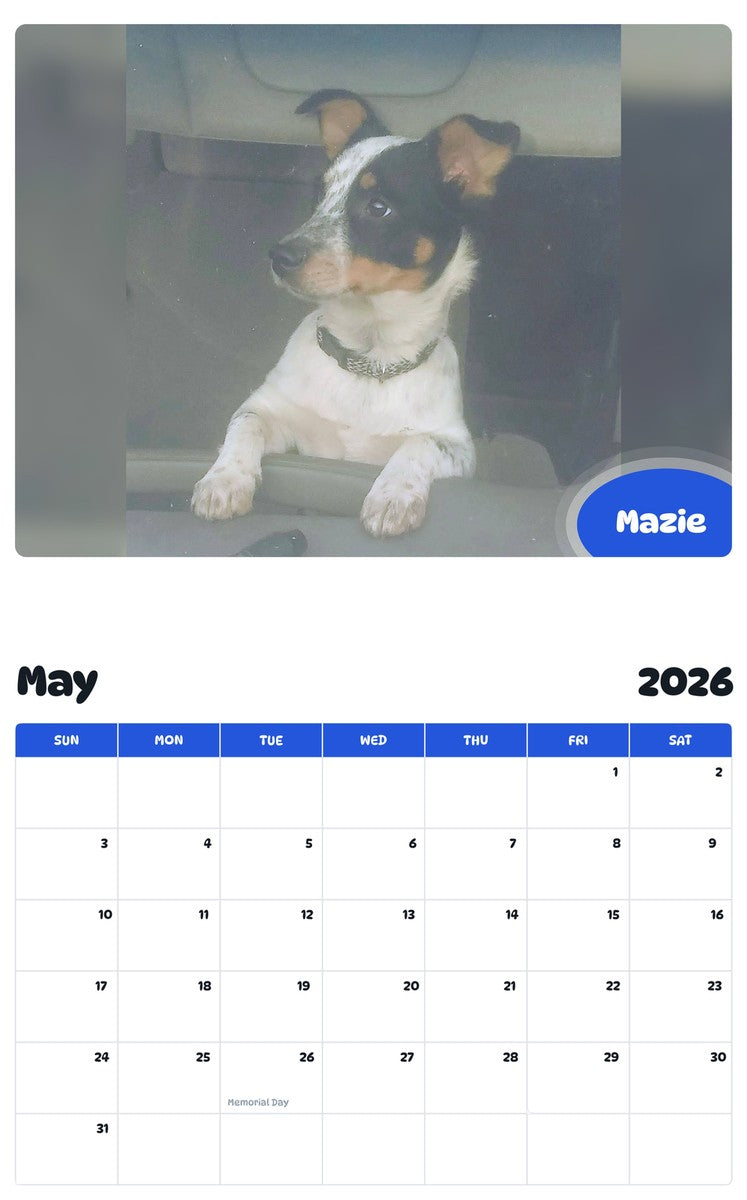 2026 - 2027 Mazie - Pawidols Pet Calendar