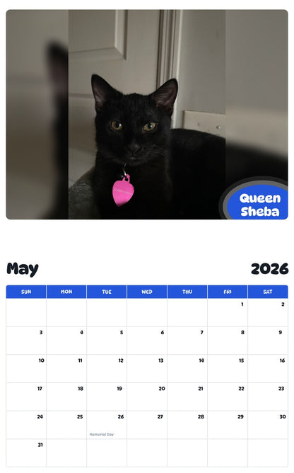 2026 - 2027 Queen Sheba - Pawidols Pet Calendar