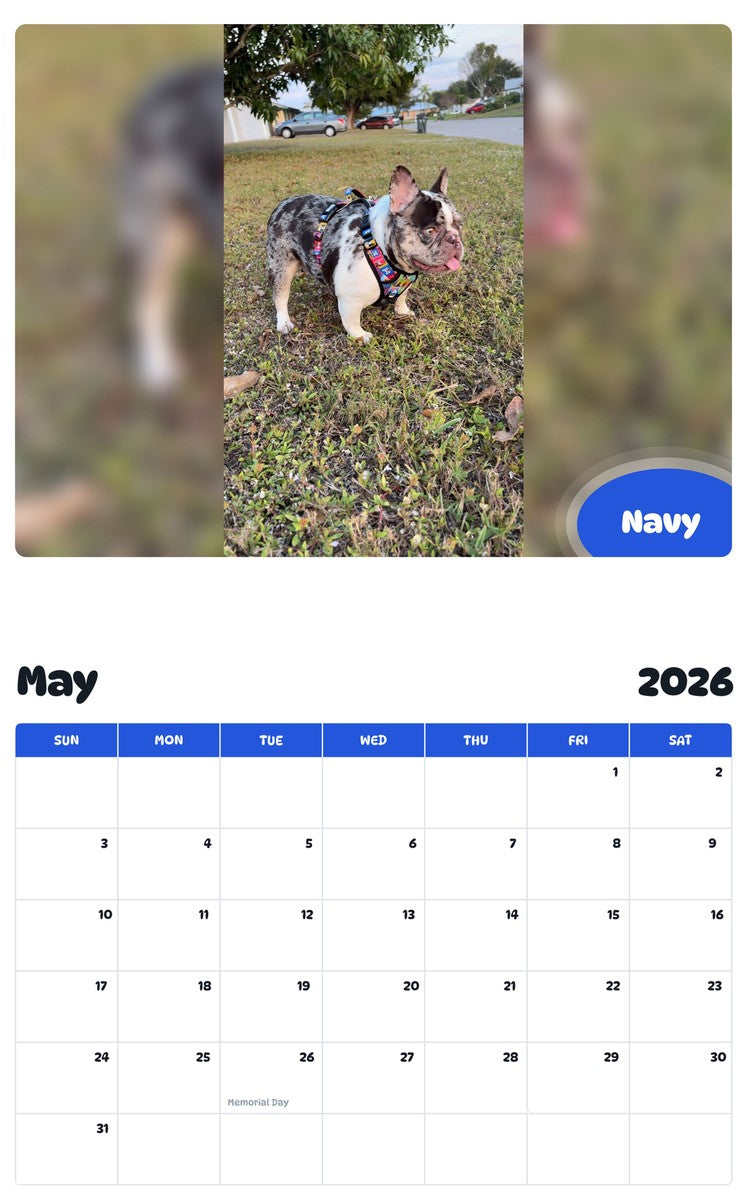 2026 - 2027 Navy - Pawidols Pet Calendar