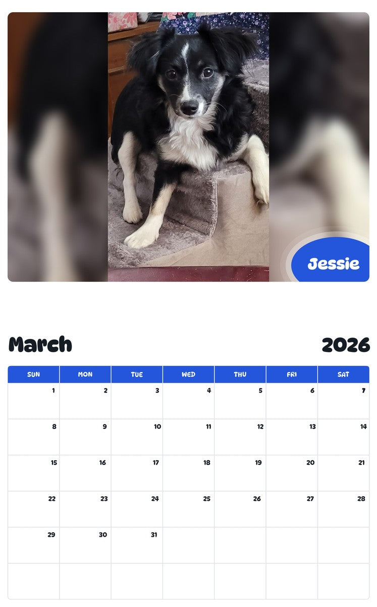 November 2025 - October 2026 Jessie - Pawidols Pet Calendar