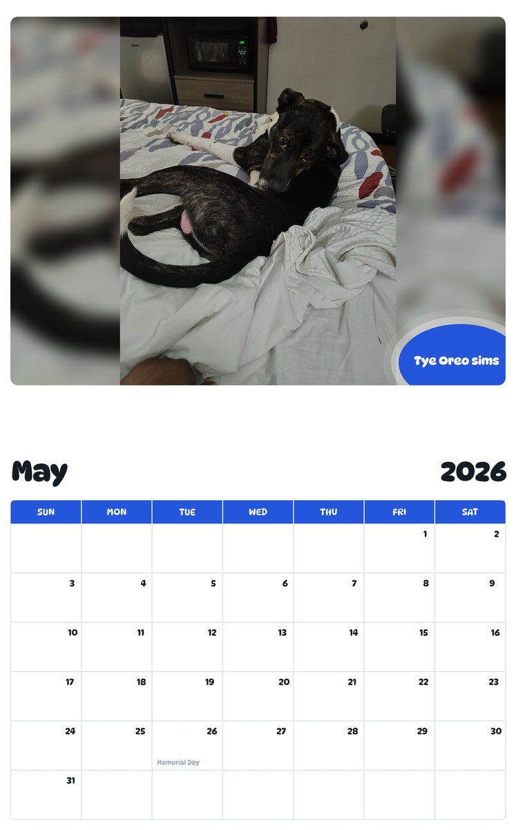 2026 - 2027 Tye Oreo sims - Pawidols Pet Calendar