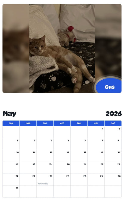 2026 - 2027 Gus - Pawidols Pet Calendar