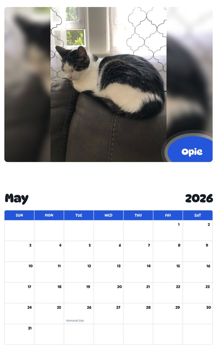 2026 - 2027 Opie - Pawidols Pet Calendar