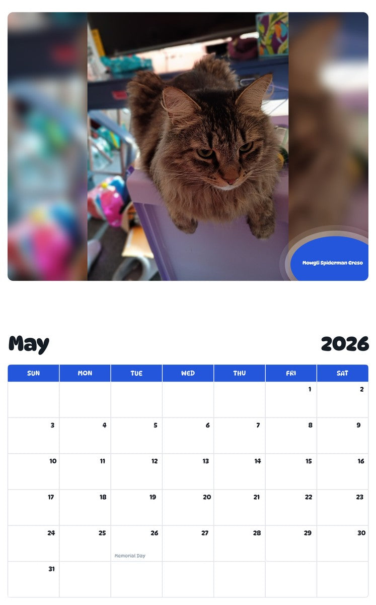 2026 - 2027 Mowgli Spiderman Creso - Pawidols Pet Calendar