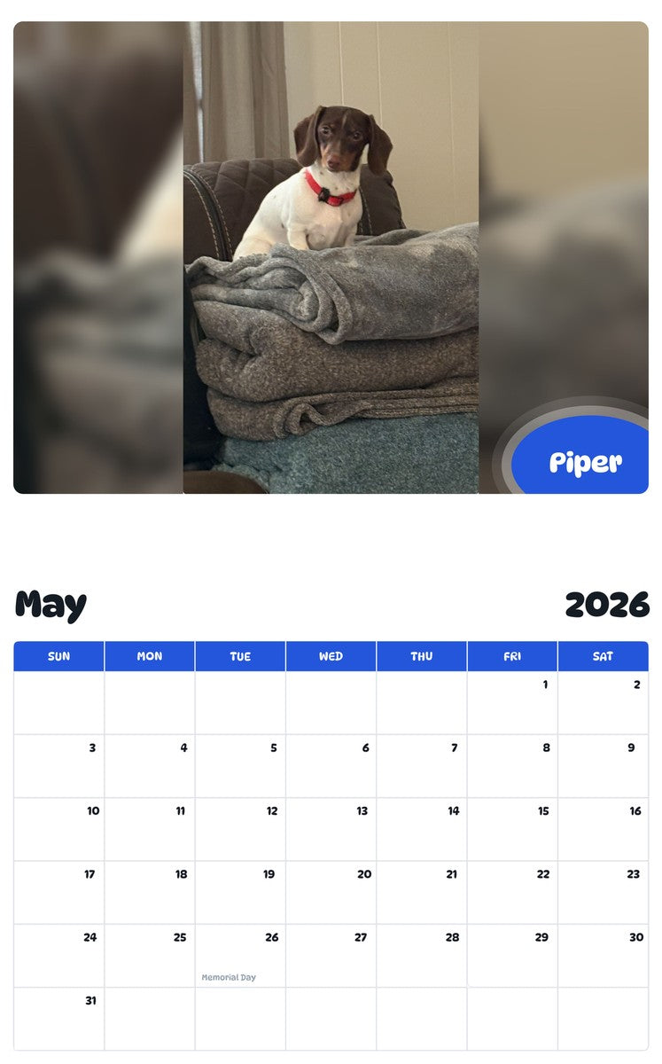 2026 - 2027 Piper - Pawidols Pet Calendar