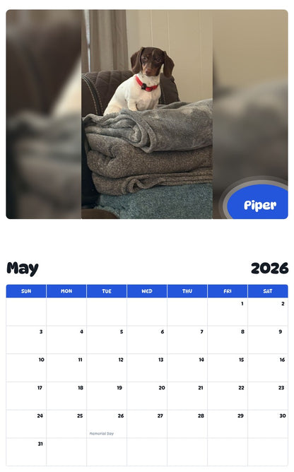 2026 - 2027 Piper - Pawidols Pet Calendar