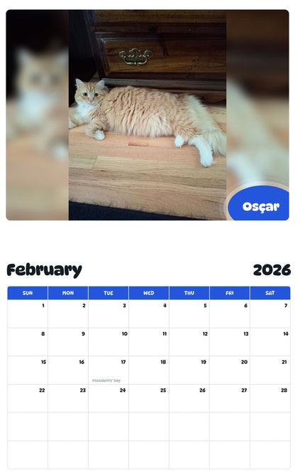 October 2025 - September 2026 Osçar - Pawidols Pet Calendar