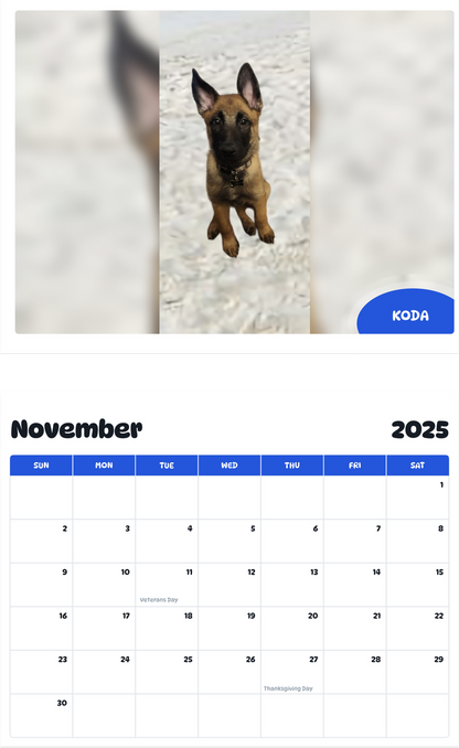 July 2025 - June 2026 Koda - Pawidols Pet Calendar