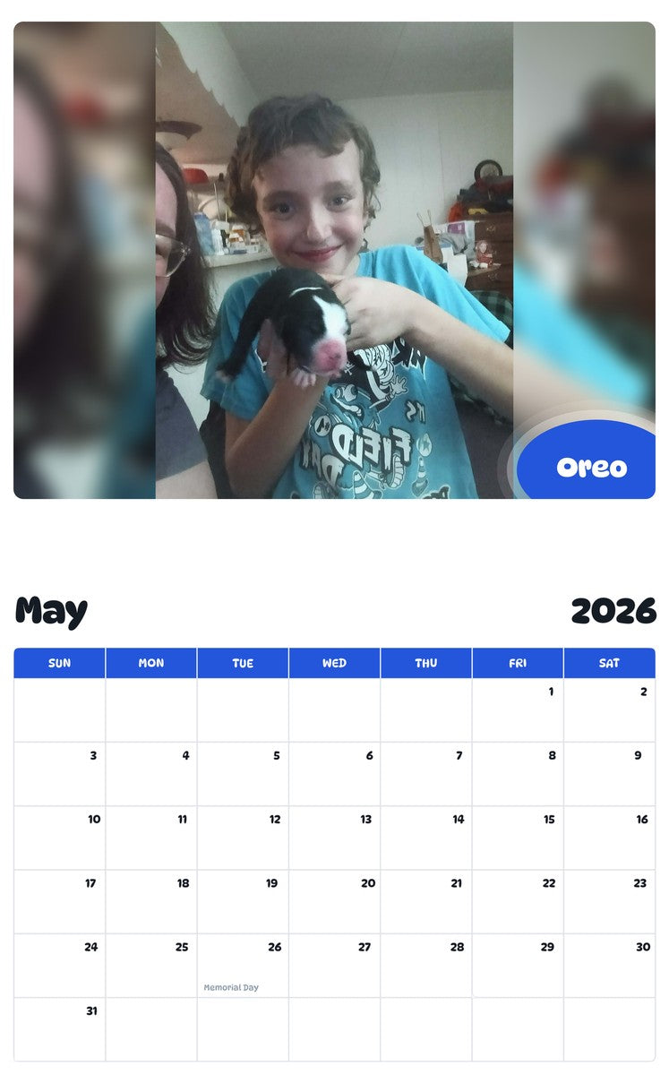 2026 - 2027 Oreo - Pawidols Pet Calendar