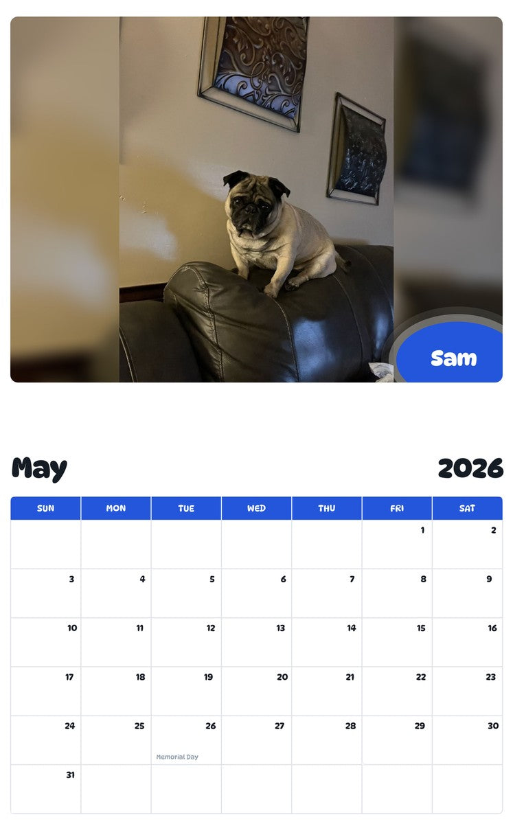 2026 - 2027 Sam - Pawidols Pet Calendar