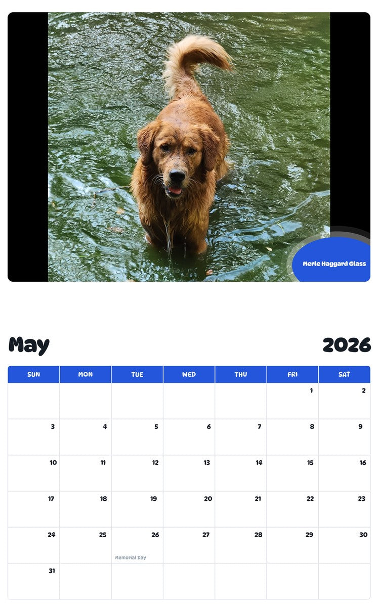 2026 - 2027 Merle Haggard Glass - Pawidols Pet Calendar