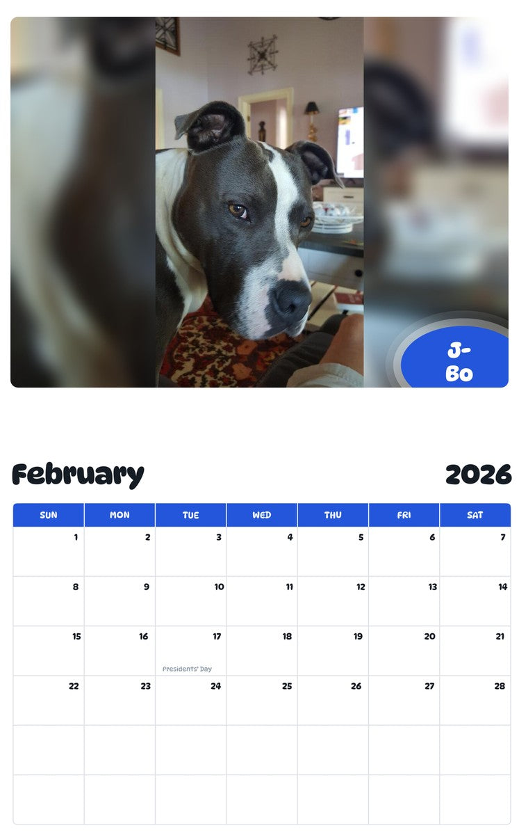 October 2025 - September 2026 J-Bo - Pawidols Pet Calendar
