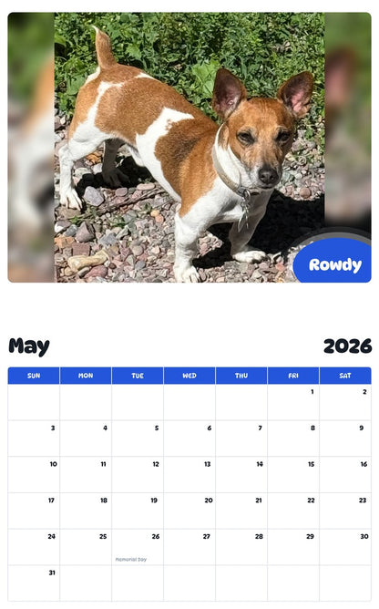 2026 - 2027 Rowdy - Pawidols Pet Calendar