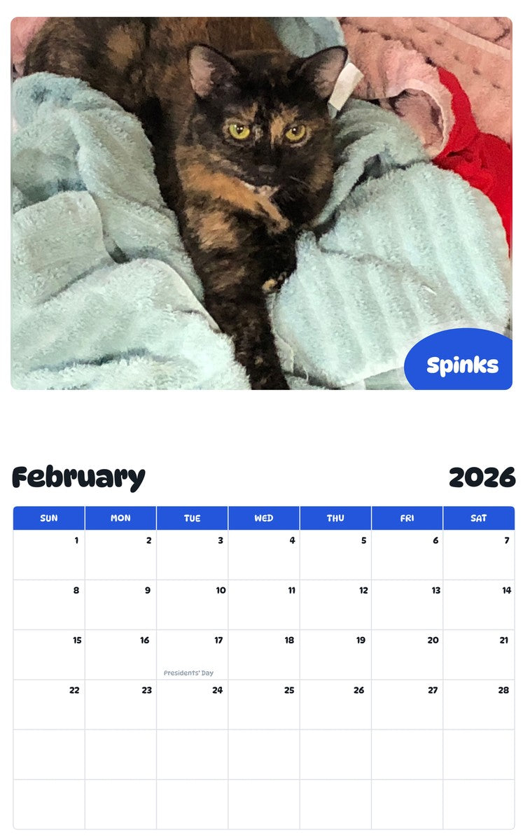 October 2025 - September 2026 Spinks - Pawidols Pet Calendar