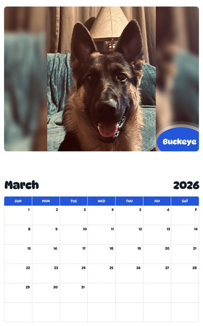 November 2025 - October 2026 Buckeye - Pawidols Pet Calendar