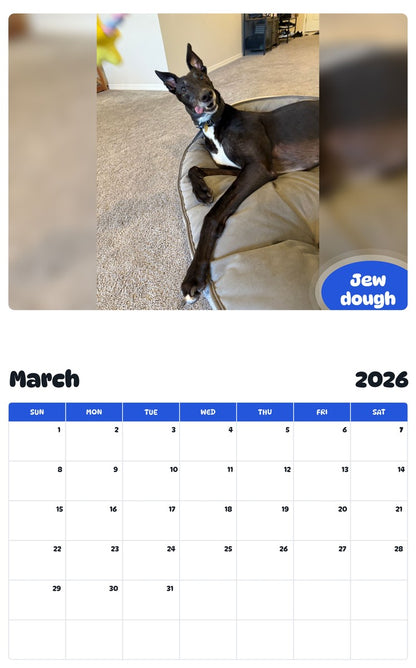 November 2025 - October 2026 Jew dough - Pawidols Pet Calendar