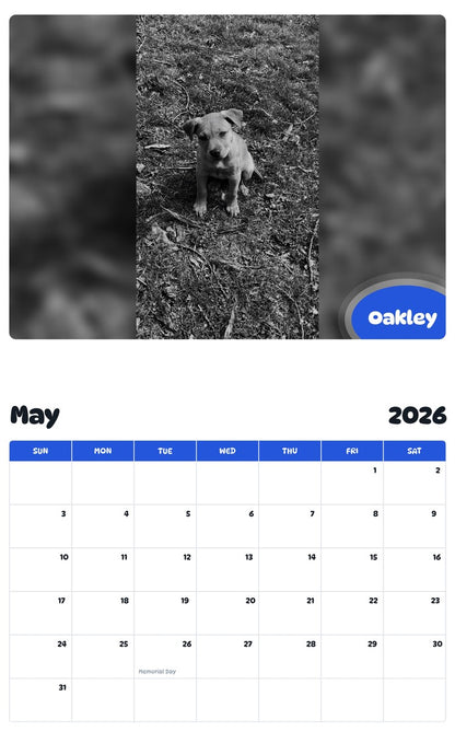 2026 - 2027 Oakley - Pawidols Pet Calendar
