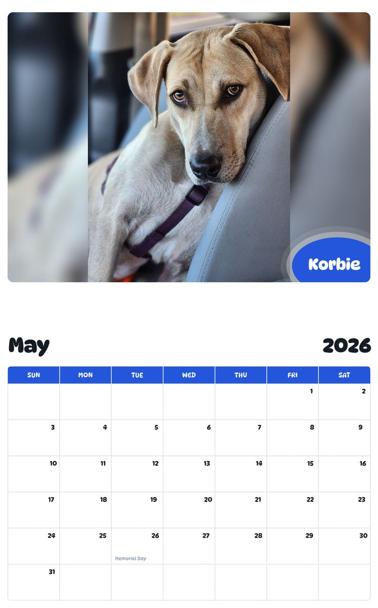 2026 - 2027 Korbie - Pawidols Pet Calendar