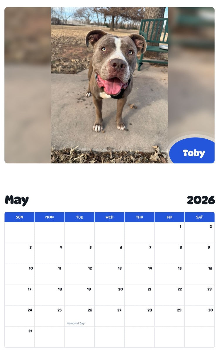 2026 - 2027 Toby - Pawidols Pet Calendar