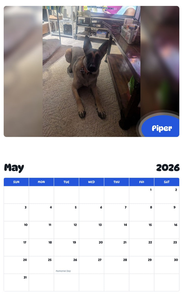 2026 - 2027 Piper - Pawidols Pet Calendar