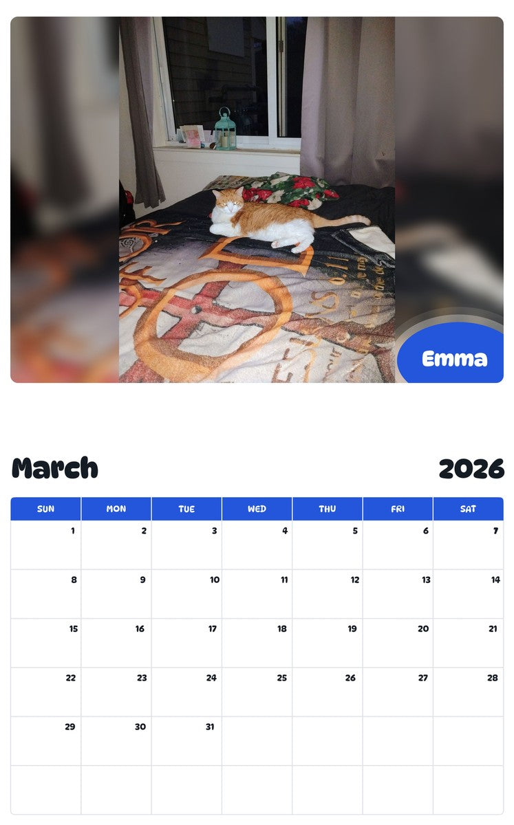 November 2025 - October 2026 Emma - Pawidols Pet Calendar