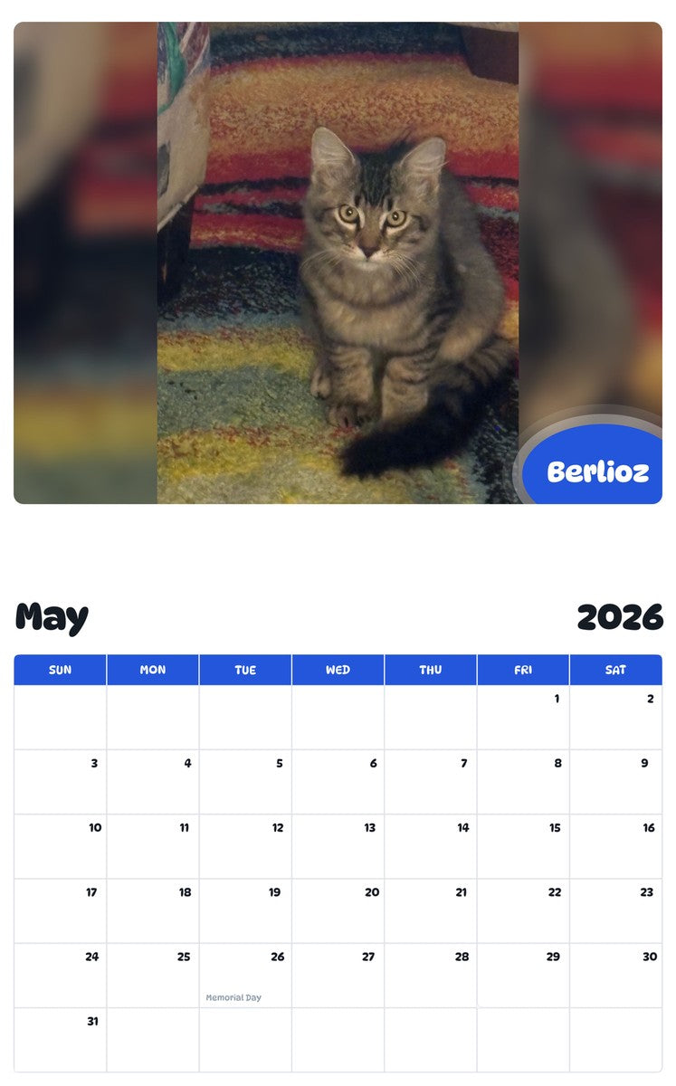 2026 - 2027 Berlioz - Pawidols Pet Calendar