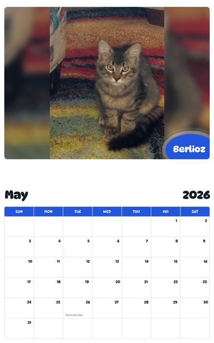 2026 - 2027 Berlioz - Pawidols Pet Calendar