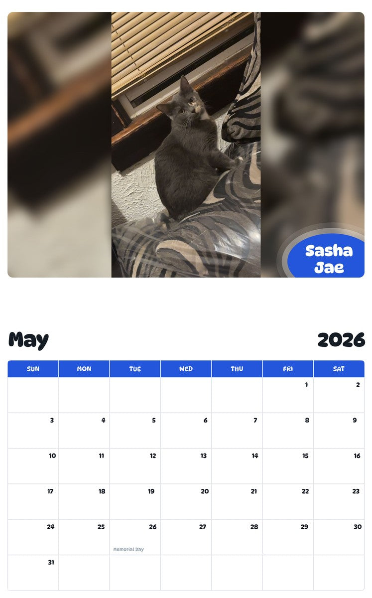 2026 - 2027 Sasha Jae - Pawidols Pet Calendar