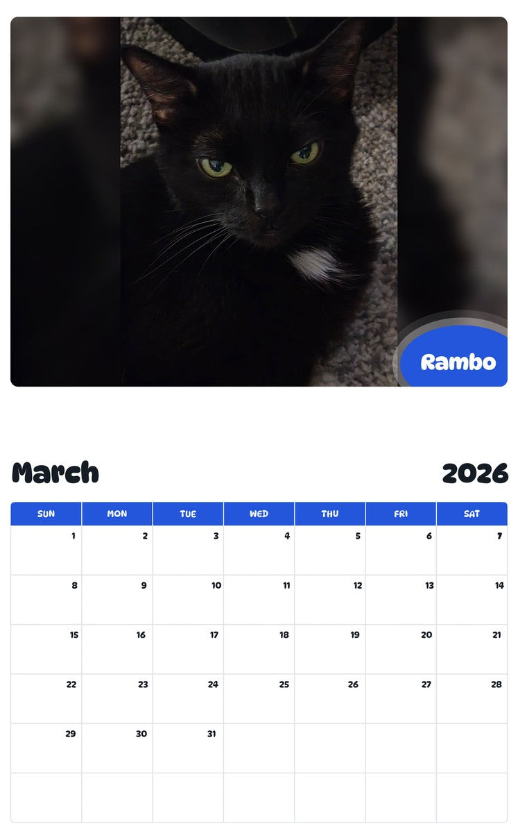 November 2025 - October 2026 Rambo - Pawidols Pet Calendar