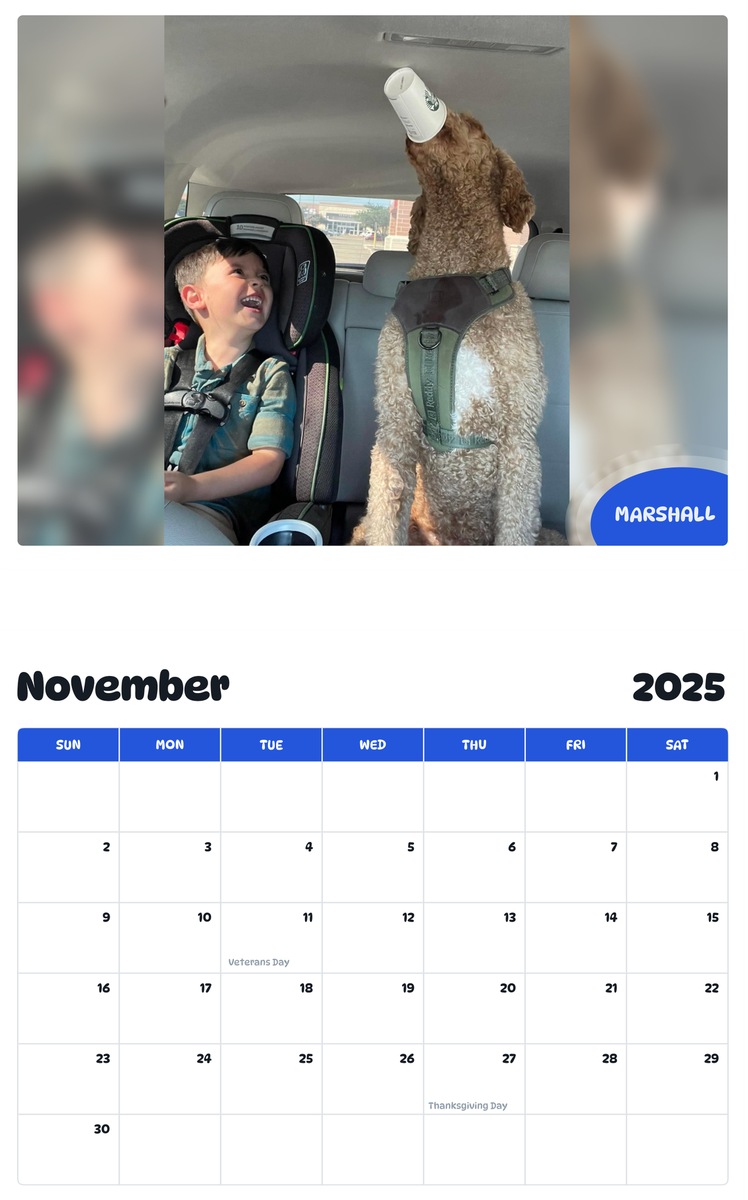 July 2025 - June 2026 Marshall - Pawidols Pet Calendar