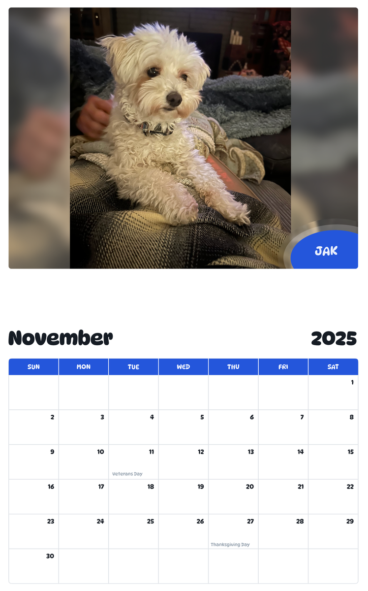 July 2025 - June 2026 Jak - Pawidols Pet Calendar