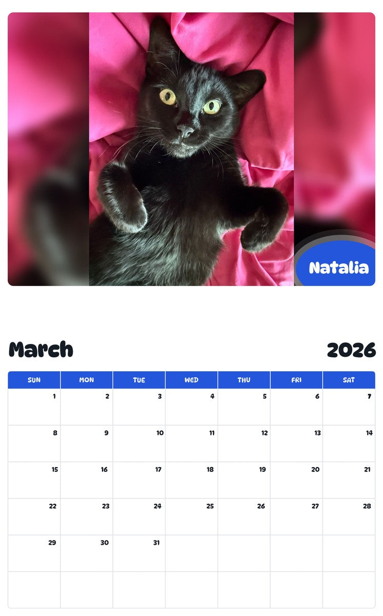 November 2025 - October 2026 Natalia - Pawidols Pet Calendar