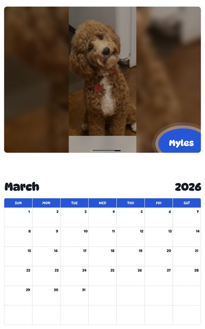 November 2025 - October 2026 Myles - Pawidols Pet Calendar