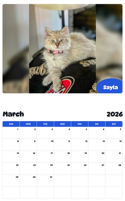 November 2025 - October 2026 Sayla - Pawidols Pet Calendar