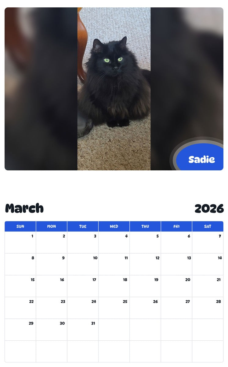 November 2025 - October 2026 Sadie - Pawidols Pet Calendar