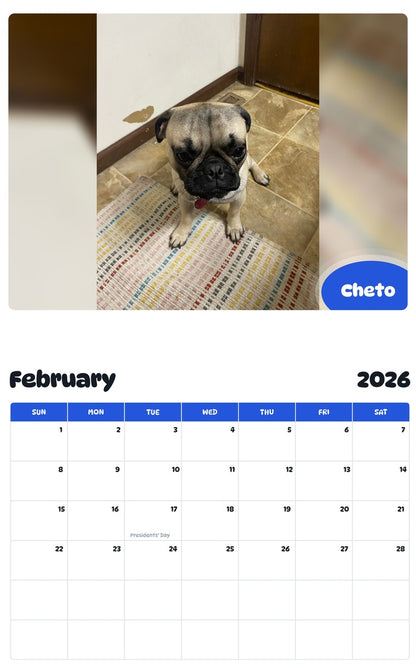 October 2025 - September 2026 Cheto - Pawidols Pet Calendar