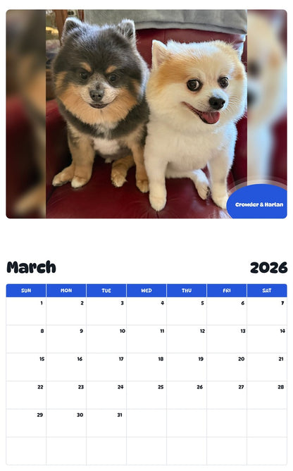 November 2025 - October 2026 Crowder & Harlan - Pawidols Pet Calendar