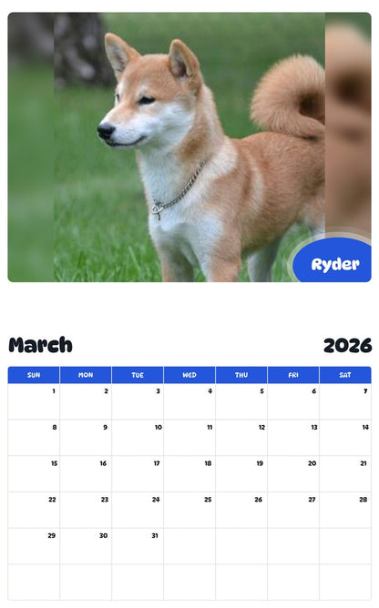 November 2025 - October 2026 Ryder - Pawidols Pet Calendar