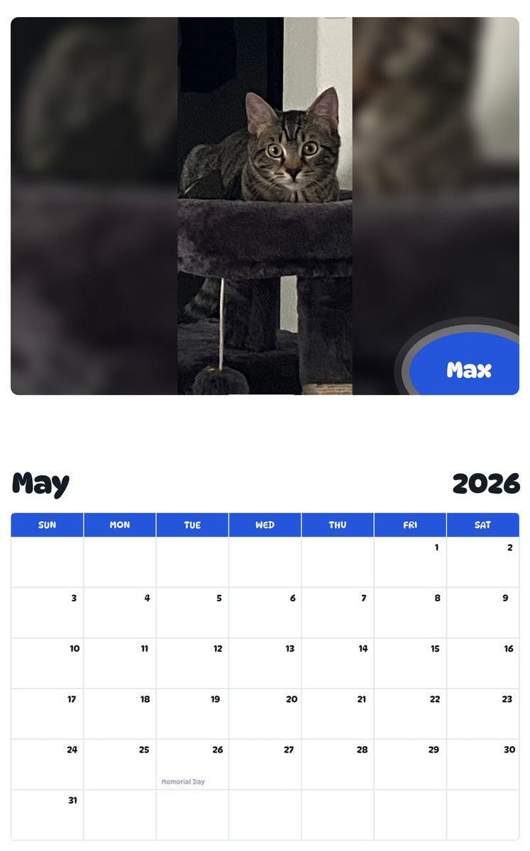 2026 - 2027 Max - Pawidols Pet Calendar