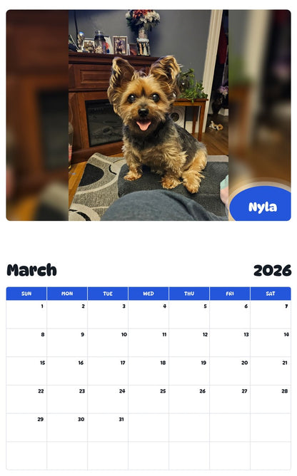 November 2025 - October 2026 Nyla - Pawidols Pet Calendar