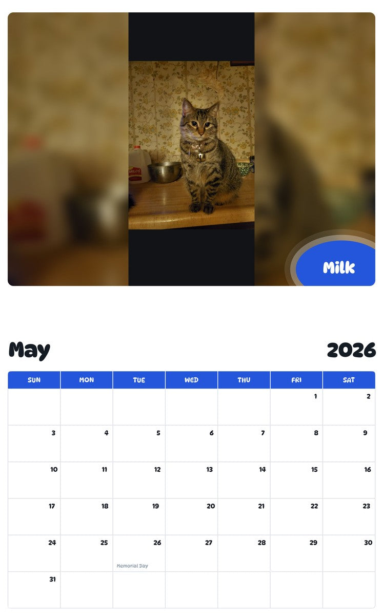 2026 - 2027 Milk - Pawidols Pet Calendar