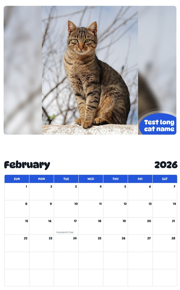 October 2025 - September 2026 Test long cat name - Pawidols Pet Calendar