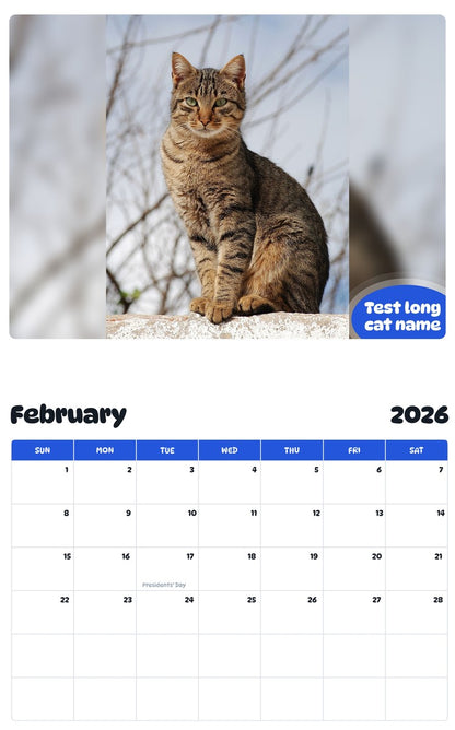 October 2025 - September 2026 Test long cat name - Pawidols Pet Calendar