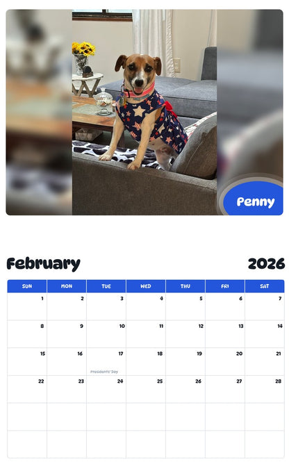 October 2025 - September 2026 Penny - Pawidols Pet Calendar