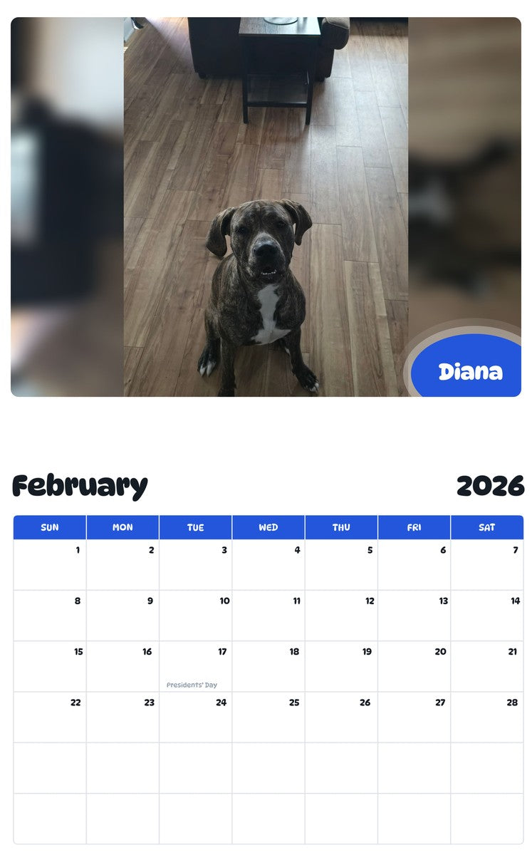 October 2025 - September 2026 Diana - Pawidols Pet Calendar