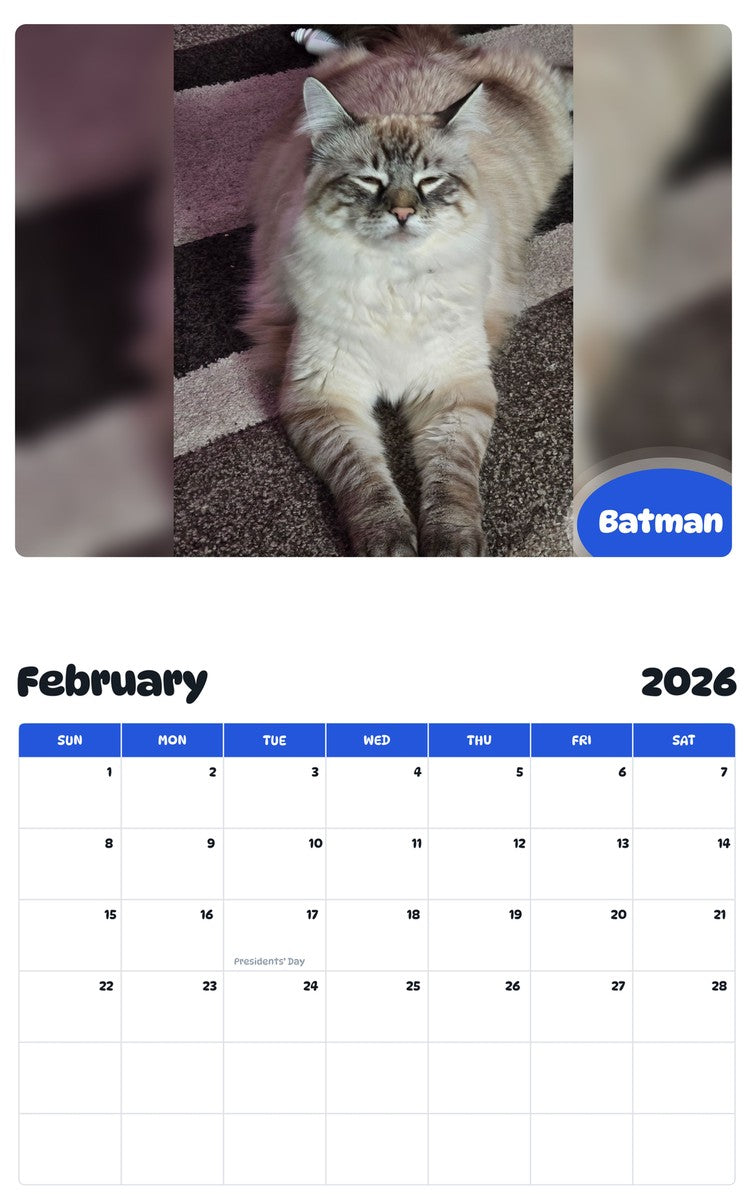 October 2025 - September 2026 Batman - Pawidols Pet Calendar